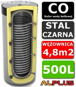 Bufor do pompy ciepła 500L Lemet z wężownicą MAXI - zbiornik buforowy akumulacyjny,  177cm x 81cm, 500 litrów, wężownica 4,8m2, wysyłka gratis