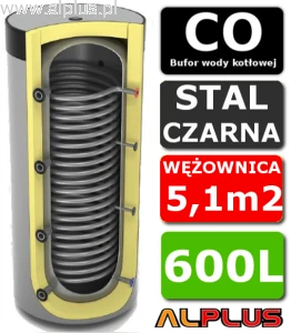 Bufor do pompy ciepła 600L Lemet z wężownicą MAXI - zbiornik buforowy akumulacyjny,  207cm x 81cm, 600 litrów, wężownica 5,1m2, wysyłka gratis