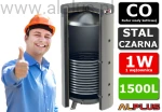 Bufor 1500 litrów 1W z 1 wężownicą czarną 4,7m2 KHT PS-C-01-1500, zbiornik akumulacyjny, klasa energetyczna C , 1500L (1311L), wymiary z ociepleniem 203cm x 117cm /100cm, wysyłka gratis