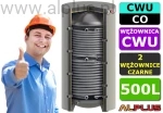 Bufor higieniczny KHT 500L SLIM z wężownicą nierdzewną 5m2 i 2 wężownicami czarnymi 1,8 + 1,2m2, HPh-12-500,  zbiornik 2w1 - do  wody kotłowej i ogrzewania przepływowo wody użytkowej, 500 (514) litrów, wymiary 83/65cm x 194cm, klasa B, wysyłka gratis