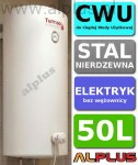 Bojler elektryczny 50L NIERDZEWNY pionowy wiszący, z otworem na grzałkę, do kampera i nie tylko, 50 litrów, bez wężownicy, ze stali nierdzewnej kwasoodpornej, wymiary 33cm x 84cm, Wysyłka gratis