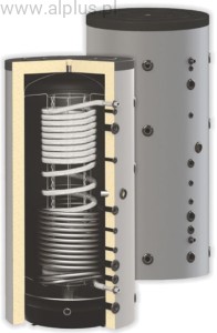 Bufor higieniczny 500L z wężownicą nierdzewną 5,5m2 i 1 wężownicą czarną 1,7m2, OEM HYGIENIC V4 502, 2w1 - do magazynowania wody kotłowej i ogrzewania przepływowo wody użytkowej, 500 litrów (471L) , wymiary 85/65cm x175cm, wysyłka gratis