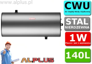 Poziomy bojler dwupłaszczowy TERMICA 140L nierdzewny, wymiary 130x54cm, klasa C, jak 1W, wysyłka gratis