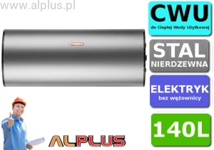 Poziomy bojler elektryczny TERMICA 140L nierdzewny bez wężownicy, podgrzewacz CWU pojemnościowy, wymiary 130x54cm, klasa C, wysyłka gratis