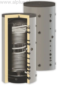 Bufor higieniczny 500L z wężownicą nierdzewną 5,5m2 i 2 wężownicami czarnymi 1,7+1,0, OEM HYGIENIC V4 503, 2w1 - do magazynowania wody kotłowej i ogrzewania przepływowo wody użytkowej, 500 litrów (465L) , wymiary 85/65cm x175cm, klasa C, wysyłka gratis