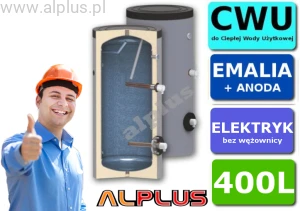 Bojler elektryczny 400L emaliowany, bez wężownicy, 2 przyłącza na GRZAŁKI 230V lub 400V,  wymiary 147cm x 75cm,  OEM CERAMIC V2 400 litrów (399L), wysyłka gratis