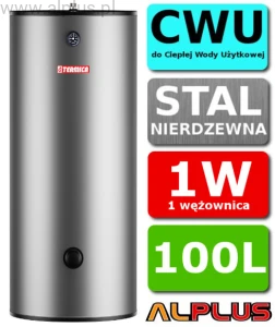TERMICA 100L 1W nierdzewny wymiennik do CWU z  1 wężownicą 0,7m2, klasa B, Zbiornik Podgrzewacz CWU Bojler 100 litrów , wymiary 54cm x 113cm, WW100, Wysyłka gratis