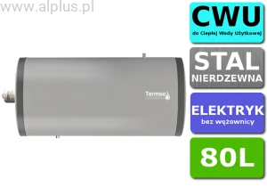 Bojler elektryczny POZIOMY nierdzewny Termso 80L, z grzałką 2kW lub inną do wyboru, 92cm x 42cm, 80 litrów, bez wężownicy, Wysyłka gratis