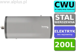 Bojler elektryczny POZIOMY nierdzewny Termso 200L, z grzałką 2kW lub inną do wyboru, 110cm x 60cm, 200 litrów, bez wężownicy, Wysyłka gratis