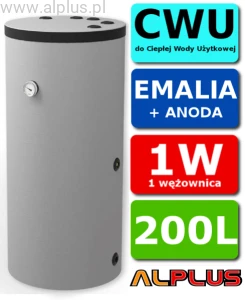 Podgrzewacz OEM CERAMIC V1 GAS 200 G z 1 wężownicą 1W 1,68m2, 200L emaliowany do podgrzewania CWU, przyłącza od góry, bojler 200 (182L) litrów, klasa C, możliwość grzałki pod wężownicą, wymiary 125x60cm, wysyłka gratis
