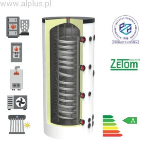 Bufor higieniczny KHT 300L klasa A z wężownicą nierdzewną 3,5m2 i  HPh-PREMIUM-10-300-WP-PU,  zbiornik 2w1,  300 (319L) litrów, wymiary 74cm x 141cm, wysyłka gratis