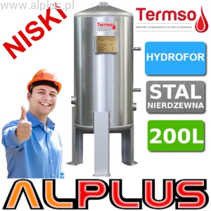 Hydrofor nierdzewny NISKI 200L Termso, wymiary 94cm x 62cm, zbiornik hydroforowy ze stali nierdzewnej kwasoodpornej 316L, 200 litrów, dawniej Chełchowski, wysyłka gratis