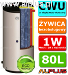 Zbiornik Ermet 80 litrów (pojemność rzeczywista 98 litrów) pionowy stojący dwupłaszczowy do podgrzewania CWU, żywicowany, bezobsługowy, ocieplony w pokrowcu, wymiary 49cm x 95cm, klasa A+