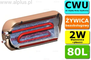 ERMET 80l na 2 źródła ciepła dwupłaszczowy z wężownicą poziomy bojler do CWU - podgrzewacz wymiennik bezobsługowy - WYSYŁKA GRATIS